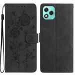 For Honor 400 Lite Global Rose Flower Embossing Pattern Leather Phone Case(Black)