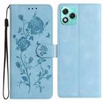 For Honor 400 Lite Global Rose Flower Embossing Pattern Leather Phone Case(Sky Blue)