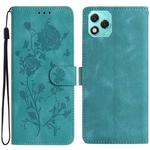 For Honor 400 Lite Global Rose Flower Embossing Pattern Leather Phone Case(Green)