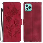 For Honor 400 Lite Global Rose Flower Embossing Pattern Leather Phone Case(Red)