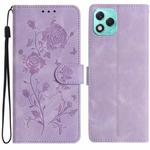 For Honor 400 Lite Global Rose Flower Embossing Pattern Leather Phone Case(Light Purple)