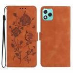 For Honor 400 Lite Global Rose Flower Embossing Pattern Leather Phone Case(Brown)
