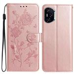 For Honor 400 Global 156.5mm Rose Flower Embossing Pattern Leather Phone Case(Rose Gold)