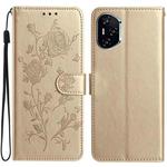 For Honor 400 Global 156.5mm Rose Flower Embossing Pattern Leather Phone Case(Gold)