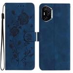 For Honor 400 Global 156.5mm Rose Flower Embossing Pattern Leather Phone Case(Dark Blue)