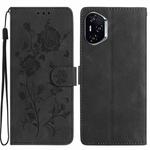 For Honor 400 Global 156.5mm Rose Flower Embossing Pattern Leather Phone Case(Black)