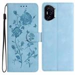 For Honor 400 Global 156.5mm Rose Flower Embossing Pattern Leather Phone Case(Sky Blue)