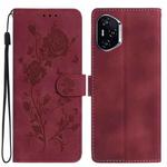 For Honor 400 Global 156.5mm Rose Flower Embossing Pattern Leather Phone Case(Red)