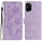 For Honor 400 Global 156.5mm Rose Flower Embossing Pattern Leather Phone Case(Light Purple)