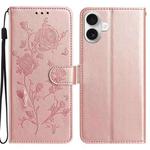 For iPhone 17 Rose Flower Embossing Pattern Leather Phone Case(Rose Gold)