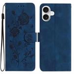 For iPhone 17 Rose Flower Embossing Pattern Leather Phone Case(Dark Blue)
