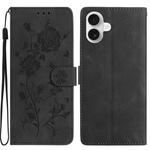 For iPhone 17 Rose Flower Embossing Pattern Leather Phone Case(Black)