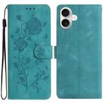For iPhone 17 Rose Flower Embossing Pattern Leather Phone Case(Green)