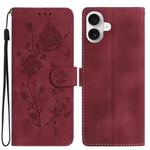 For iPhone 17 Rose Flower Embossing Pattern Leather Phone Case(Red)