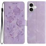For iPhone 17 Rose Flower Embossing Pattern Leather Phone Case(Light Purple)