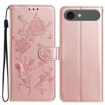For iPhone 17 Air Rose Flower Embossing Pattern Leather Phone Case(Rose Gold)