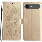 For iPhone 17 Air Rose Flower Embossing Pattern Leather Phone Case(Gold)