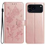For iPhone 17 Pro Rose Flower Embossing Pattern Leather Phone Case(Rose Gold)