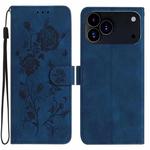 For iPhone 17 Pro Rose Flower Embossing Pattern Leather Phone Case(Dark Blue)