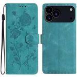 For iPhone 17 Pro Rose Flower Embossing Pattern Leather Phone Case(Green)