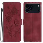 For iPhone 17 Pro Rose Flower Embossing Pattern Leather Phone Case(Red)