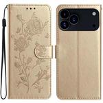 For iPhone 17 Pro Max Rose Flower Embossing Pattern Leather Phone Case(Gold)