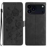 For iPhone 17 Pro Max Rose Flower Embossing Pattern Leather Phone Case(Black)