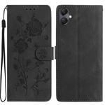 For Samsung Galaxy A07 5G Rose Flower Embossing Pattern Leather Phone Case(Black)