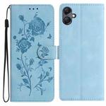 For Samsung Galaxy A07 5G Rose Flower Embossing Pattern Leather Phone Case(Sky Blue)