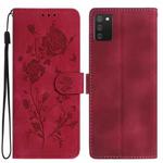 For Samsung Galaxy A02S 164mm US Rose Flower Embossing Pattern Leather Phone Case(Red)