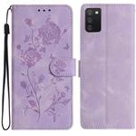 For Samsung Galaxy A02S 164mm US Rose Flower Embossing Pattern Leather Phone Case(Light Purple)