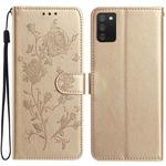 For Samsung Galaxy A02S 166mm EU Rose Flower Embossing Pattern Leather Phone Case(Gold)