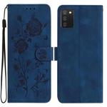 For Samsung Galaxy A02S 166mm EU Rose Flower Embossing Pattern Leather Phone Case(Dark Blue)