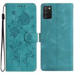 For Samsung Galaxy A02S 166mm EU Rose Flower Embossing Pattern Leather Phone Case(Green)
