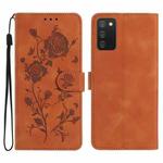 For Samsung Galaxy A02S 166mm EU Rose Flower Embossing Pattern Leather Phone Case(Brown)