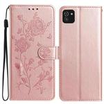For Samsung Galaxy A03 Rose Flower Embossing Pattern Leather Phone Case(Rose Gold)