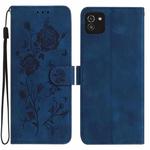 For Samsung Galaxy A03 Rose Flower Embossing Pattern Leather Phone Case(Dark Blue)