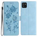 For Samsung Galaxy A03 Rose Flower Embossing Pattern Leather Phone Case(Sky Blue)