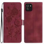 For Samsung Galaxy A03 Rose Flower Embossing Pattern Leather Phone Case(Red)
