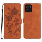For Samsung Galaxy A03 Rose Flower Embossing Pattern Leather Phone Case(Brown)