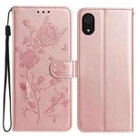 For Samsung Galaxy A03 Core Rose Flower Embossing Pattern Leather Phone Case(Rose Gold)