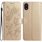 For Samsung Galaxy A03 Core Rose Flower Embossing Pattern Leather Phone Case(Gold)