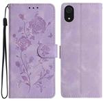 For Samsung Galaxy A03 Core Rose Flower Embossing Pattern Leather Phone Case(Light Purple)