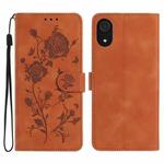 For Samsung Galaxy A03 Core Rose Flower Embossing Pattern Leather Phone Case(Brown)