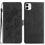 For Samsung Galaxy A04 Rose Flower Embossing Pattern Leather Phone Case(Black)