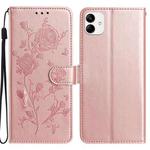 For Samsung Galaxy A04e Rose Flower Embossing Pattern Leather Phone Case(Rose Gold)