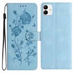 For Samsung Galaxy A04e Rose Flower Embossing Pattern Leather Phone Case(Sky Blue)
