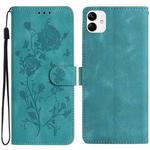 For Samsung Galaxy A04e Rose Flower Embossing Pattern Leather Phone Case(Green)