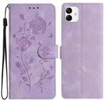 For Samsung Galaxy A04e Rose Flower Embossing Pattern Leather Phone Case(Light Purple)