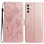 For Samsung Galaxy A04S Rose Flower Embossing Pattern Leather Phone Case(Rose Gold)